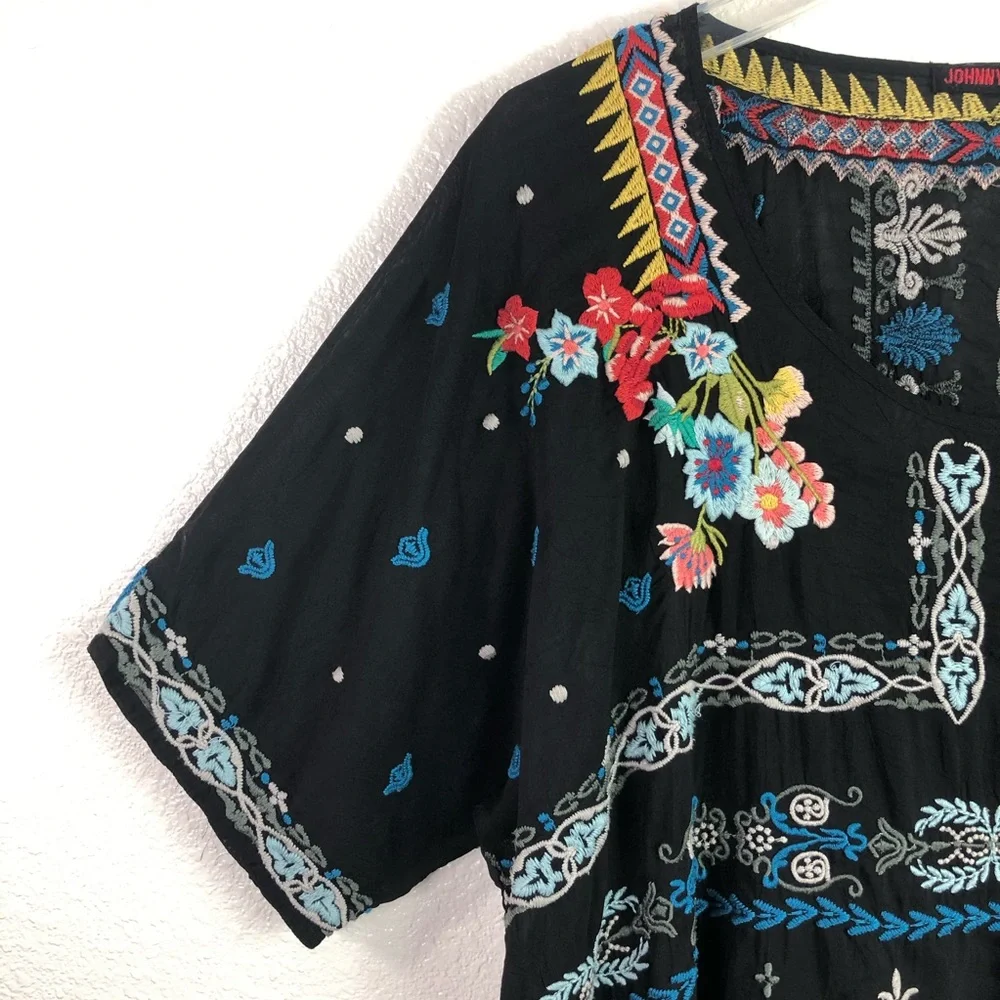Johnny Was Black Tunic with Colorful Embroidery-SO PRETTY! - Picture 4 of 8